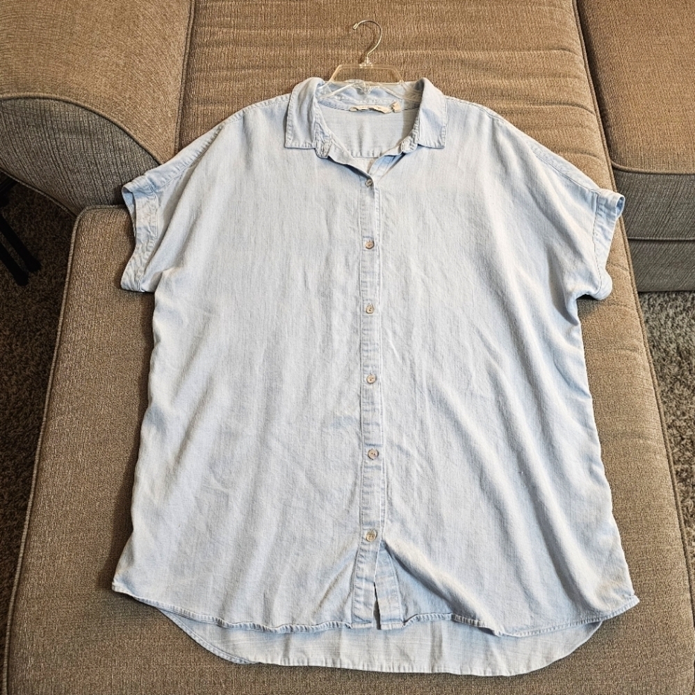 Soft Surroundings Light Blue Lyocell Casual Button Minimalist Relaxed Tunic XL